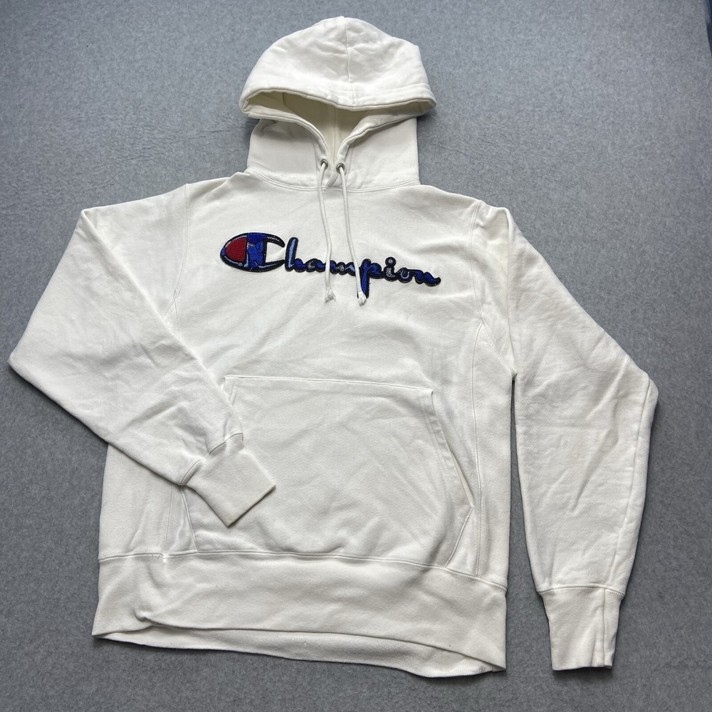 Vintage 90s Men's Champion Reverse Weave Sz S Hoodie White CHAMPION Spell Out